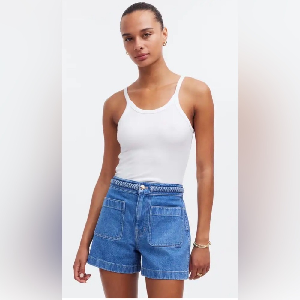 Madewell x Lisa Says Gah! Braided Emmett seashell patch pocket denim shorts 26